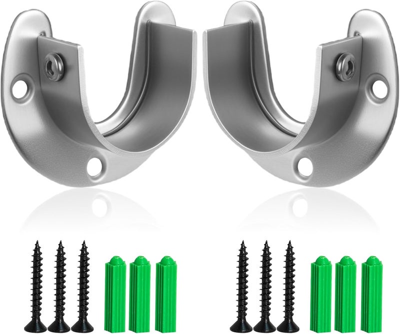 Haikole Heavy Duty Closet Rod Bracket - 2 Pack Stainless Steel U-Shaped Flange Sockets for 1-1/2" Rods, Rust-Proof Wall Mount Brackets with Screws & Anchors, Kitchen/Bathroom/Balcony Organizer(Silver) - Image 1